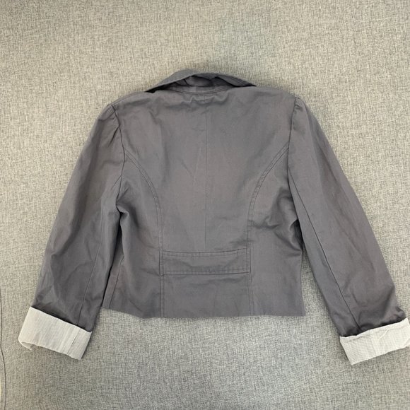 Ali & Kris Gray Jacket Medium Cuffed Long Sleeves Collared Cotton Button Detail - Picture 12 of 14